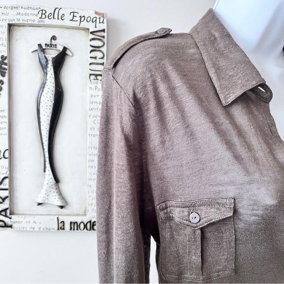 Gerard Darel 100% Linen Mocha Brown Button Down Minimalist Top Size L - Picture 6 of 10